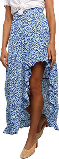 Boho Floral High Waisted Maxi Skirt - Flowy Split Ruffle