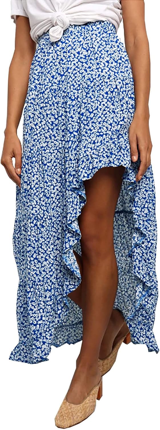 BTFBM Women Boho Long Skirts Dress Floral Print for Summer