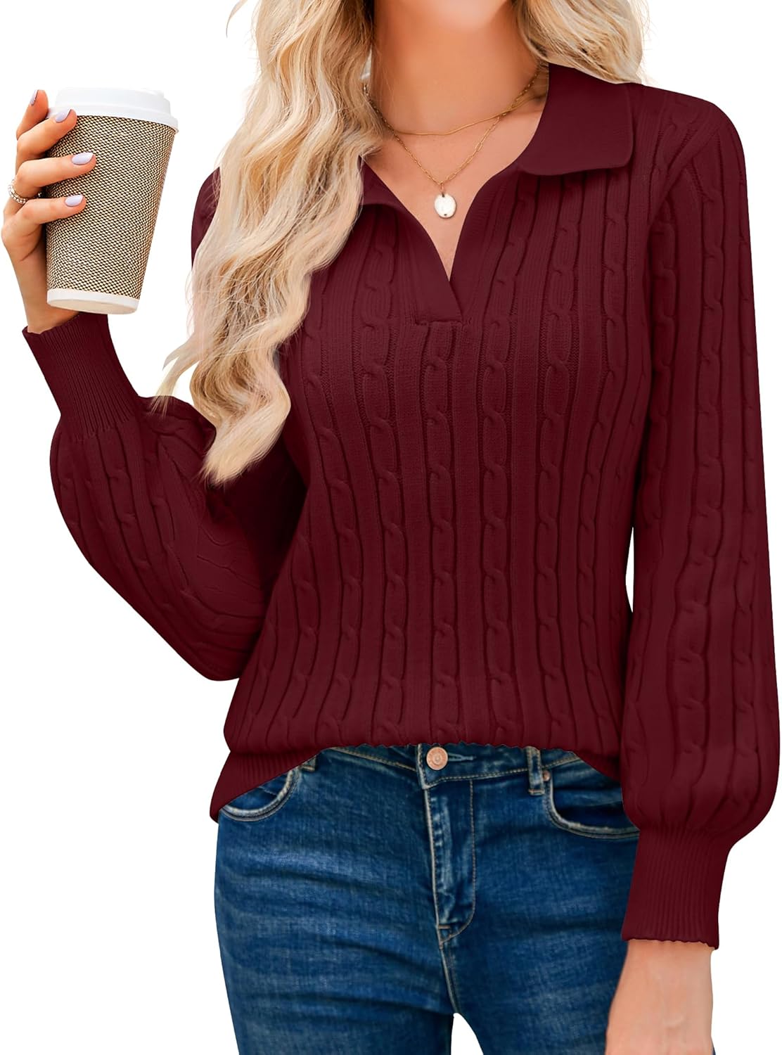 Stylish Cable Knit Sweater Dressy Casual Pullover for Women