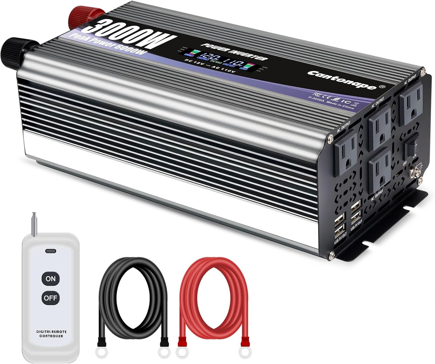 3000W Power Inverter 12V to 110V/120V for Off Grid Use