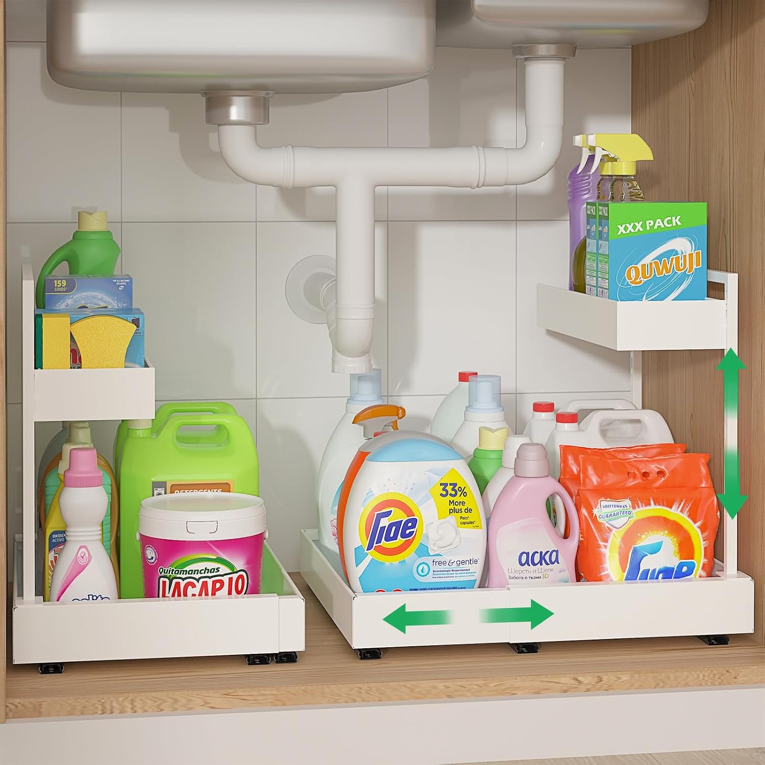 Expandable Under Sink Organizers for Kitchen and Bathroom Storage