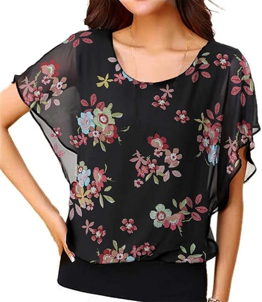 VIISHOW Women's Summer Loose Casual Short Sleeve Chiffon Top