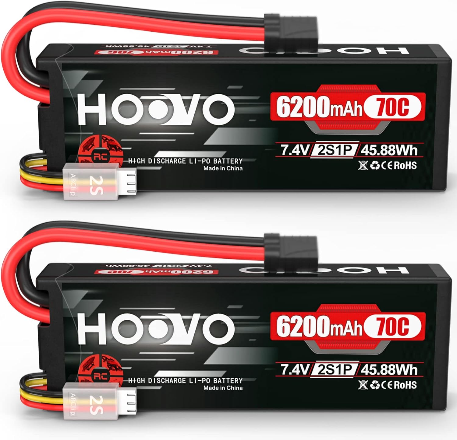 HOOVO 7.4V 6200mAh 2S Lipo Battery for RC Cars and Drones