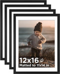 12x16 Picture Frame Set of 4 - Classic Black Frames for Wall or Table