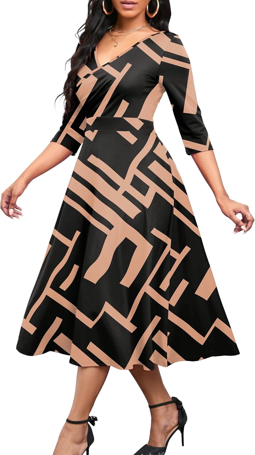 Nmoder Women's Casual Wrap Flared Midi Dress for Any Occasion