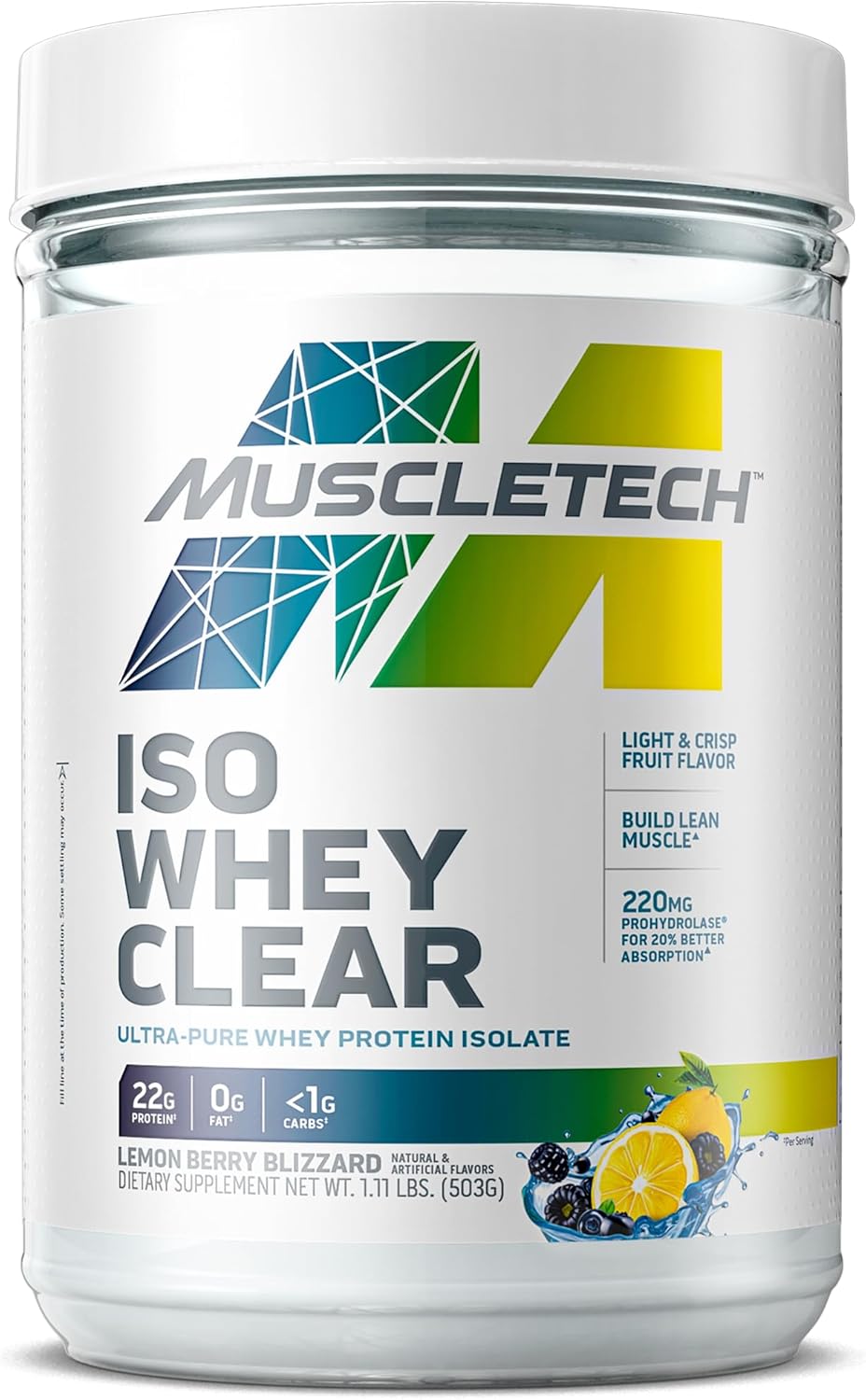 MuscleTech Whey Protein Powder Clear Whey Isolate Drink 22g Protein