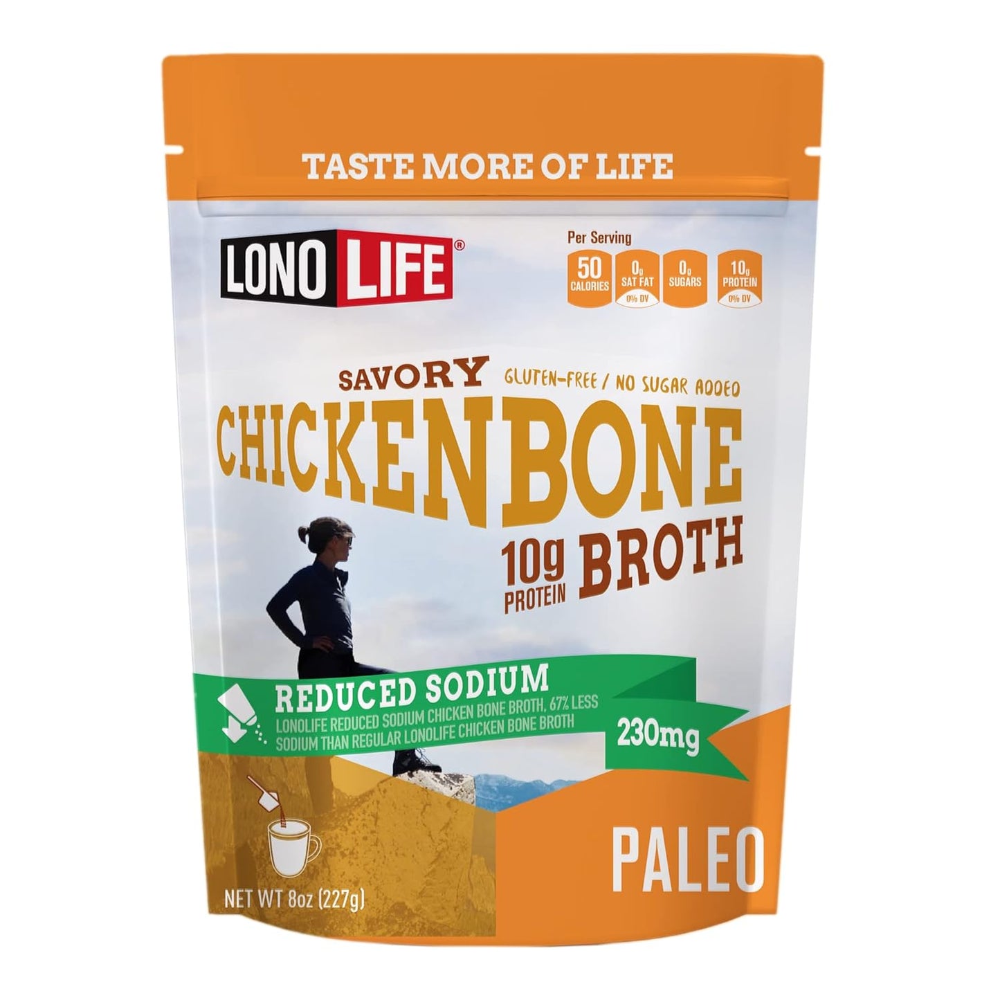 LonoLife Reduced Sodium Chicken Bone Broth Powder Mix for Health