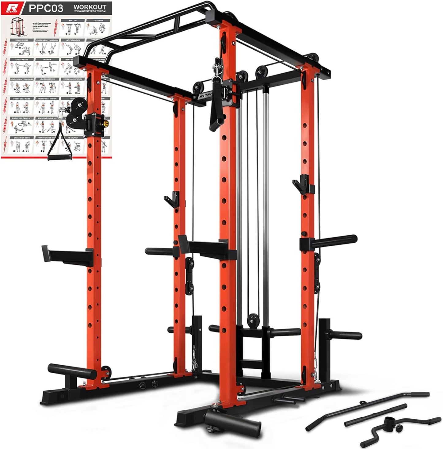 RitFit Power Cage: 1000LBS Capacity & Cable Crossover