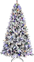 6 ft Prelit Flocked Christmas Tree with Pine Cones & 350 Colorful