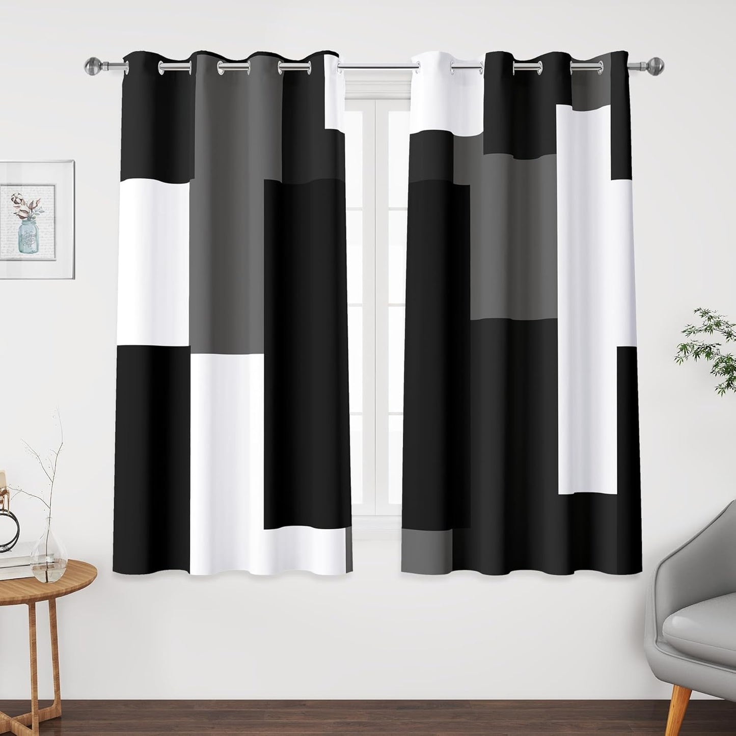 Black Grey 100% Blackout Curtains for Modern Home Decor