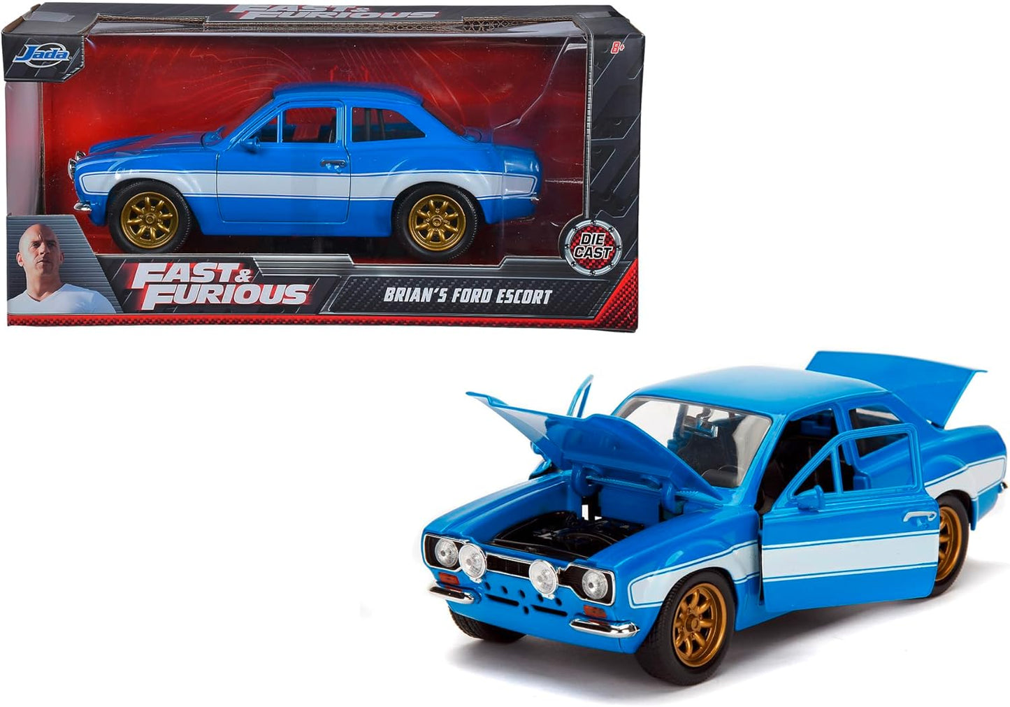 Jada Toys Fast & Furious 1:24 Brian's Ford Escort RS2000 - Blue & White Stripes