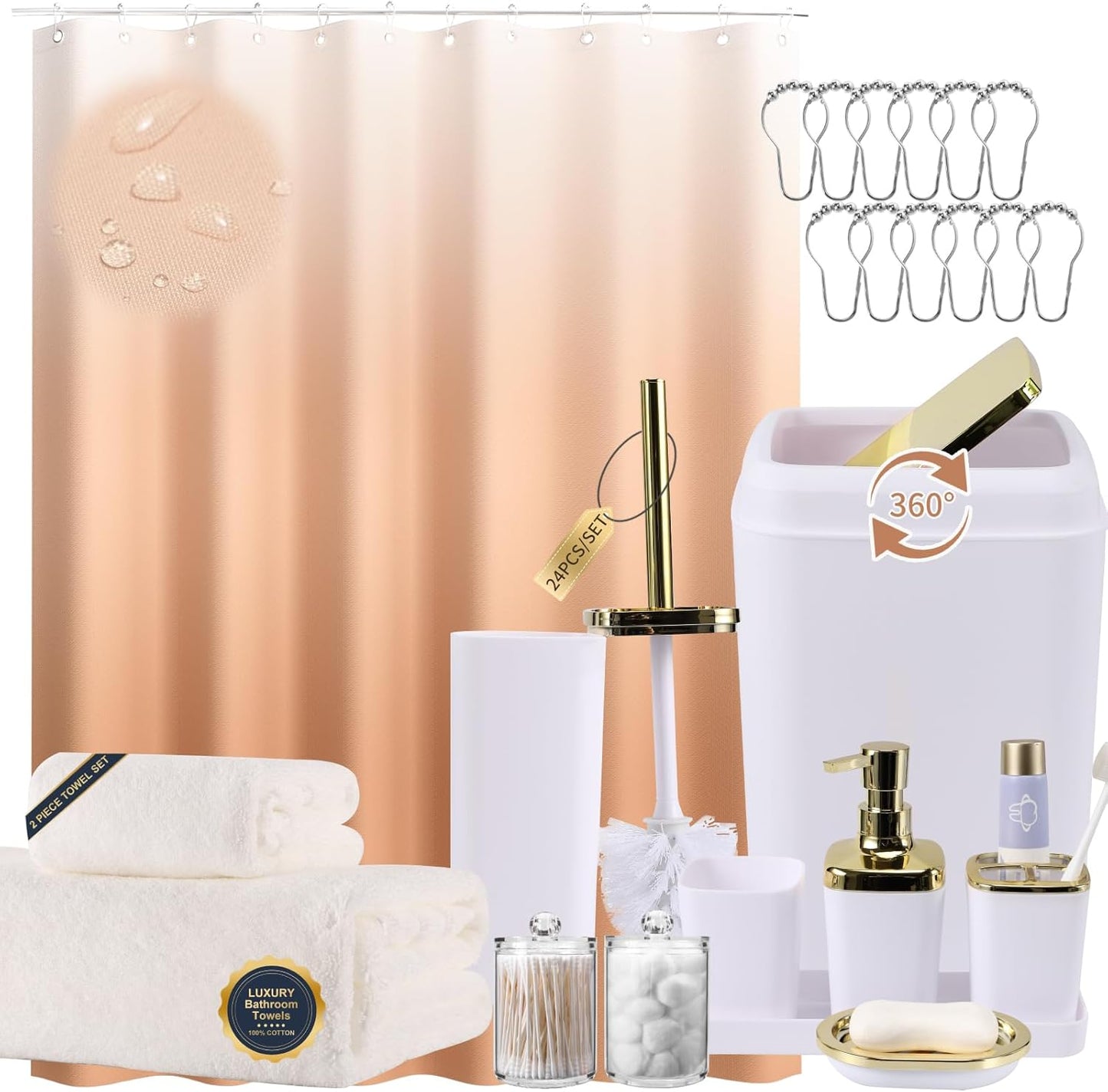 Complete 24 Piece White Bathroom Accessories Set for Style