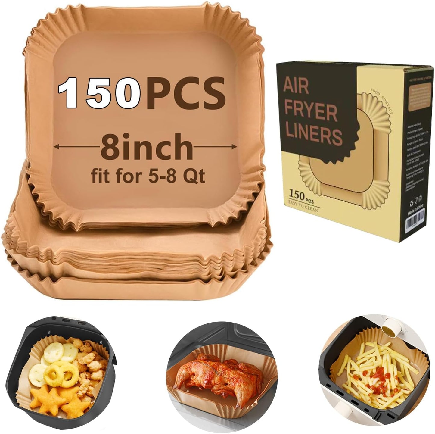 150 Non-Stick Air Fryer Liners - Bleach-Free!