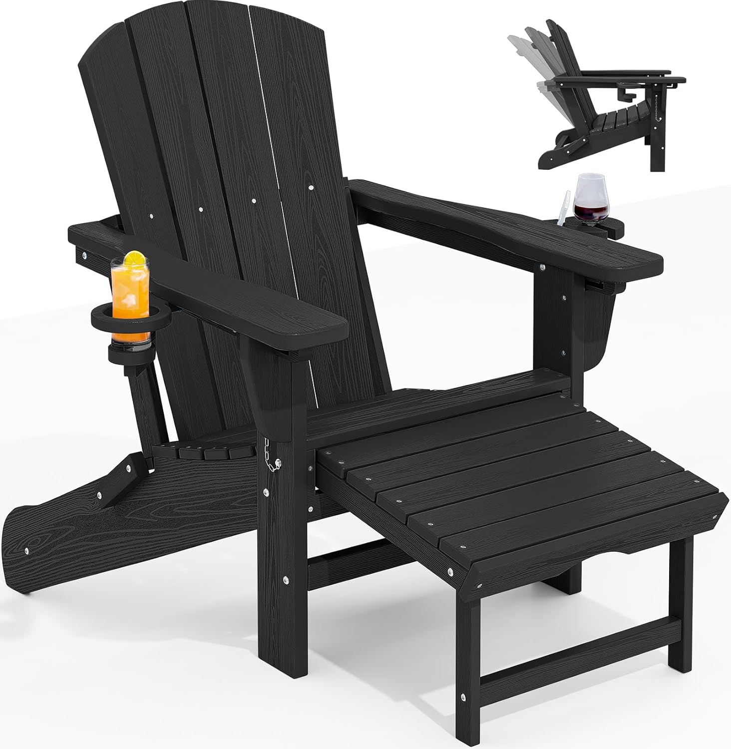 Folding Adjustable Adirondack Chair with Ottoman for Relaxation