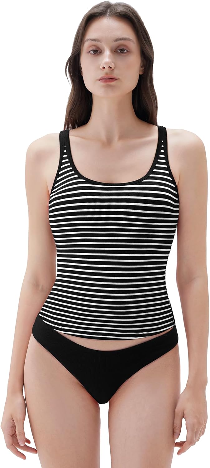 SUUKSESS Women Padded Cotton Ribbed Long Tank Tops for Summer