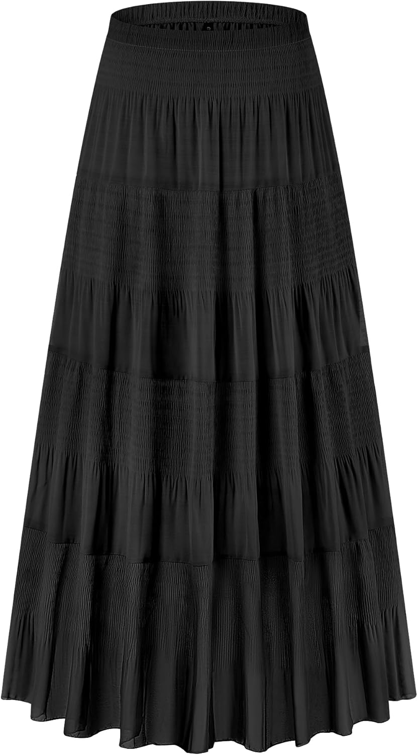 Chiffon High Waist Tiered Floral Maxi Skirt for Women