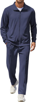 Mens Jacquard Sweatsuit 2 Piece Tracksuit - Full Zip Athletic Set