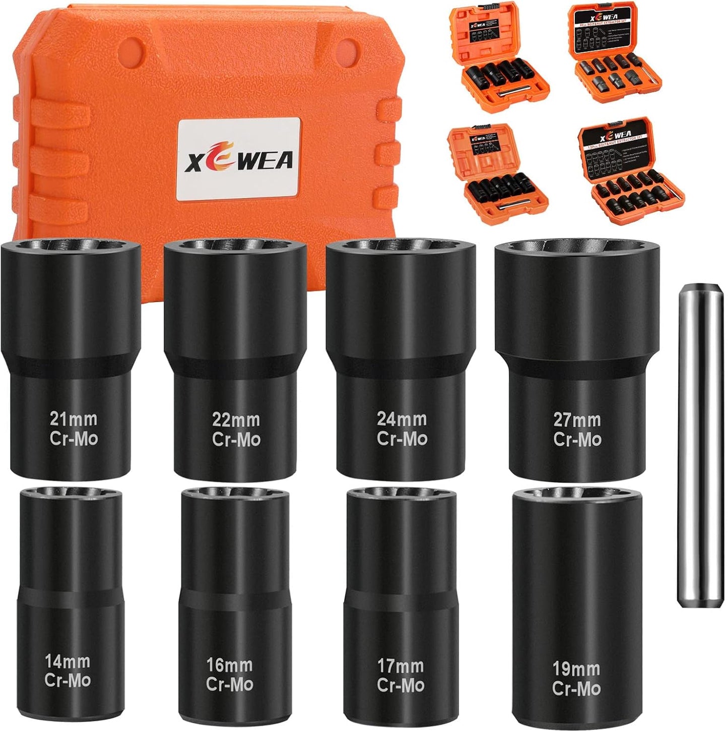 XEWEA 9PCS Lug Nut Extractor Set for Damaged and Rusted Bolts