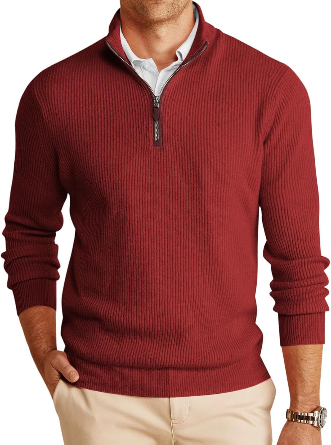 Runcati Mens Quarter-Zip Pullover Sweater for Winter Warmth