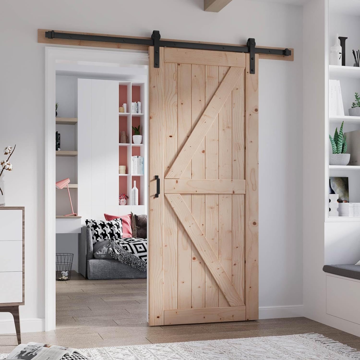 FREDBECK 36in x 84in Wood Barn Door with Hardware Kit Included