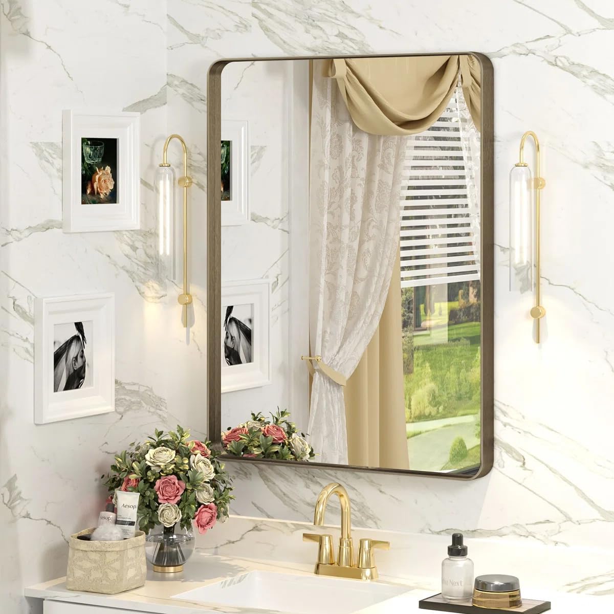 22x30 Bronze Bathroom Wall Mirror for Modern Farmhouse Decor