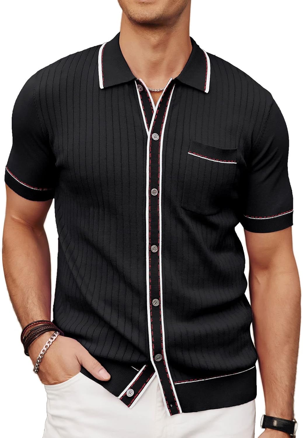 Vintage Retro Short Sleeve Button Down Polo Shirts for Men