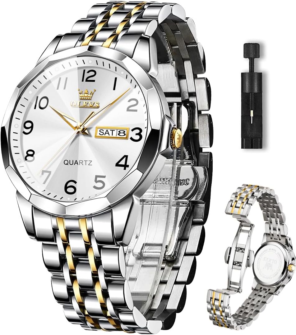 OLEVS Men's Luxury Day Date Watch, Waterproof, Two Tone Big Face