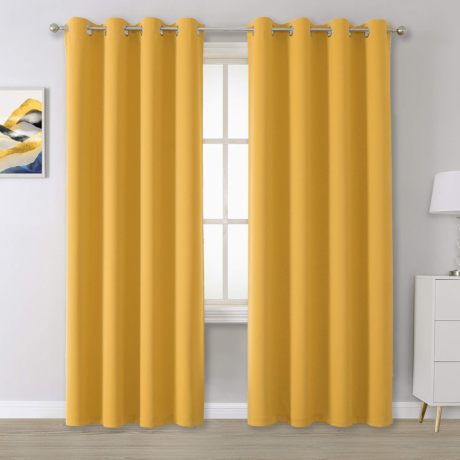DUALIFE Yellow Blackout Curtains 84 Inches Long for Bedroom