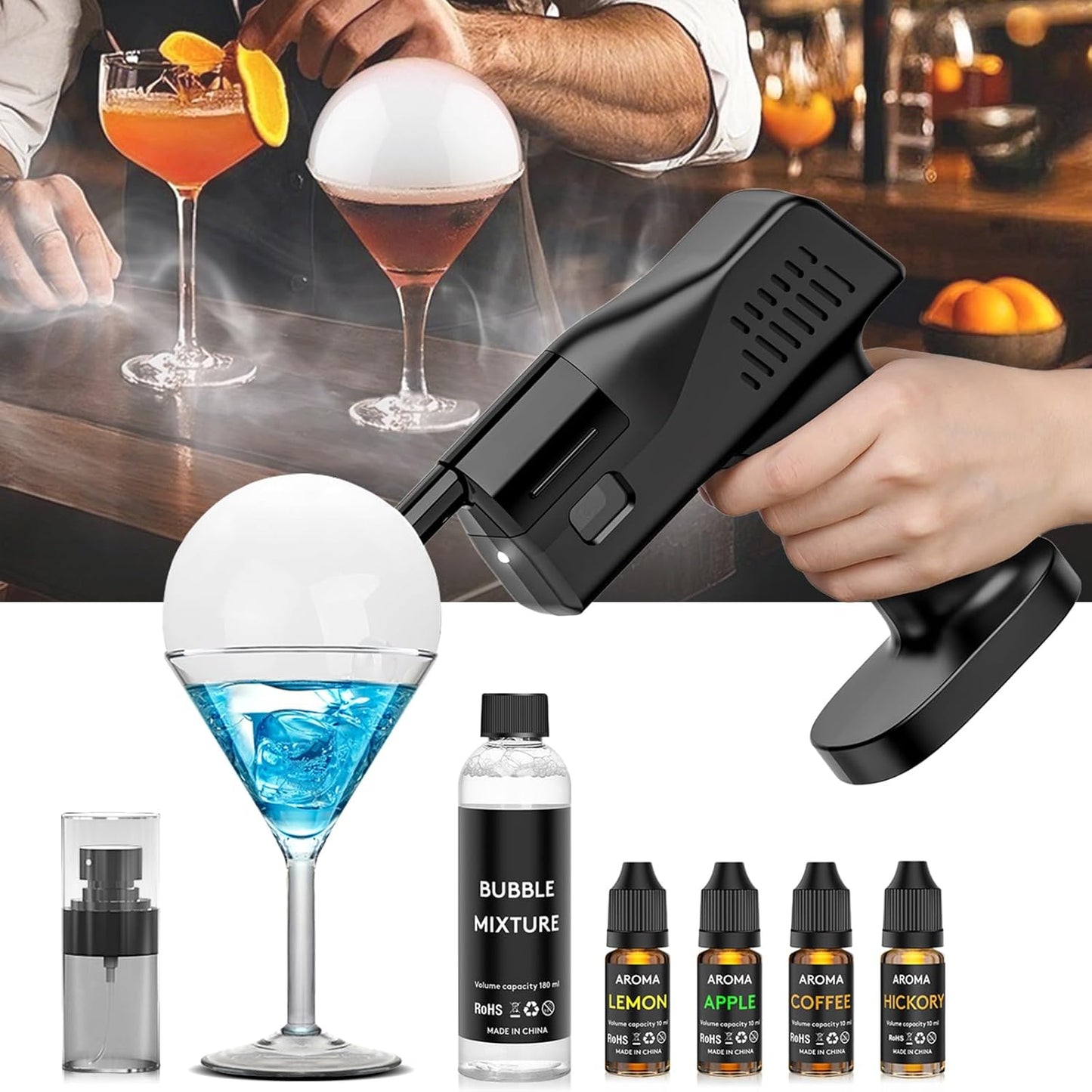 Cocktail Bubble Smoke Gun for Bartenders and Parties Fun