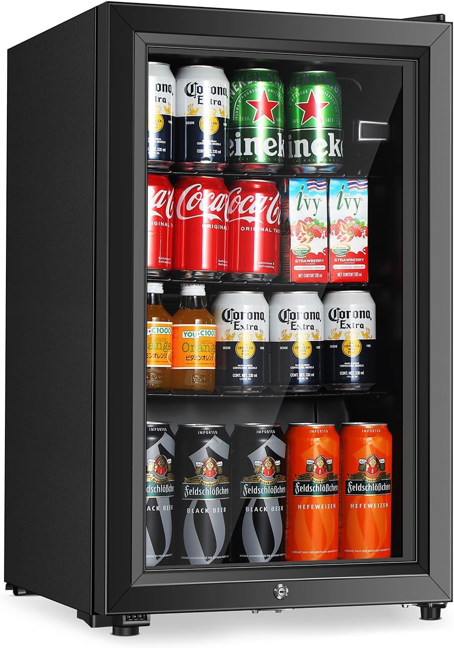 Beverage Refrigerator with Double Glass Door for Home and Office
