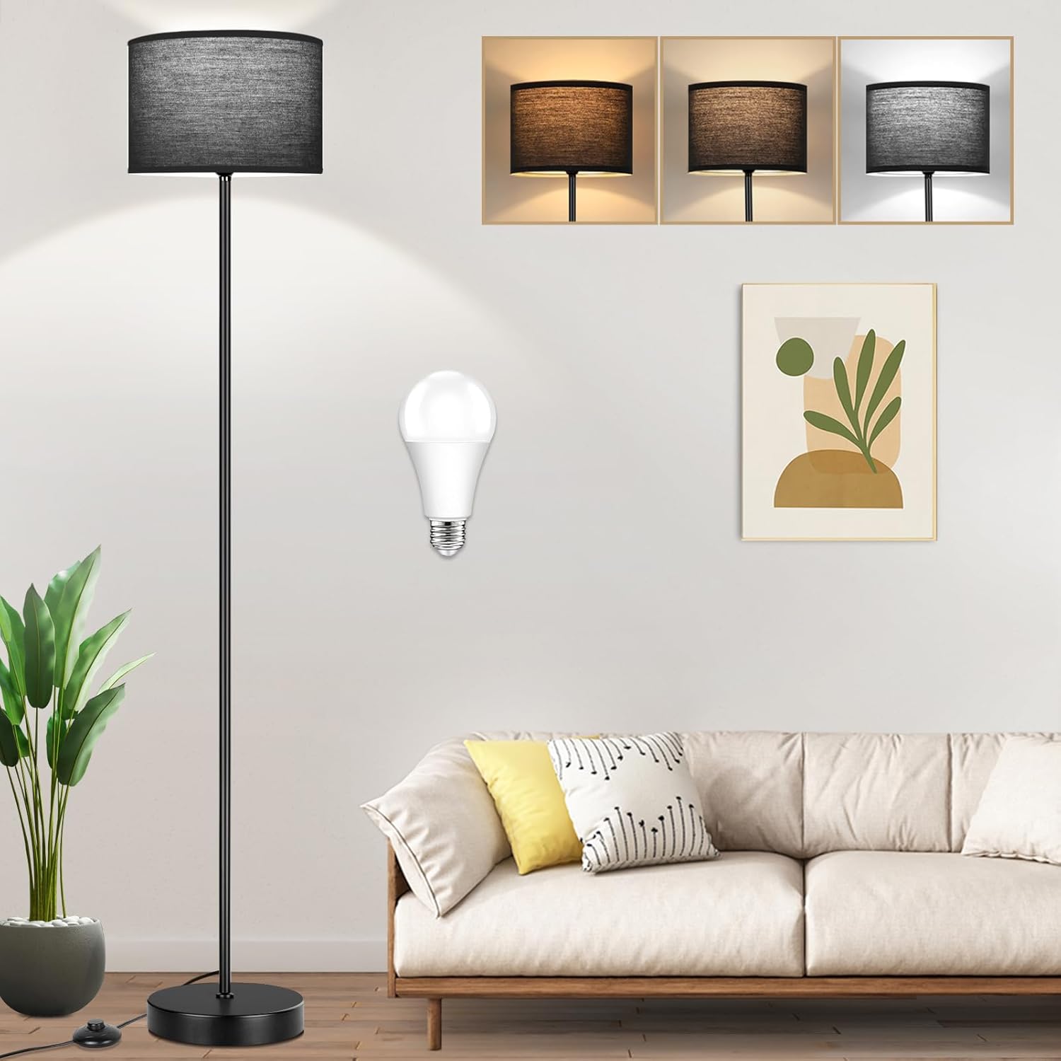 Modern 65in Black Floor Lamp for Bedroom and Living Room