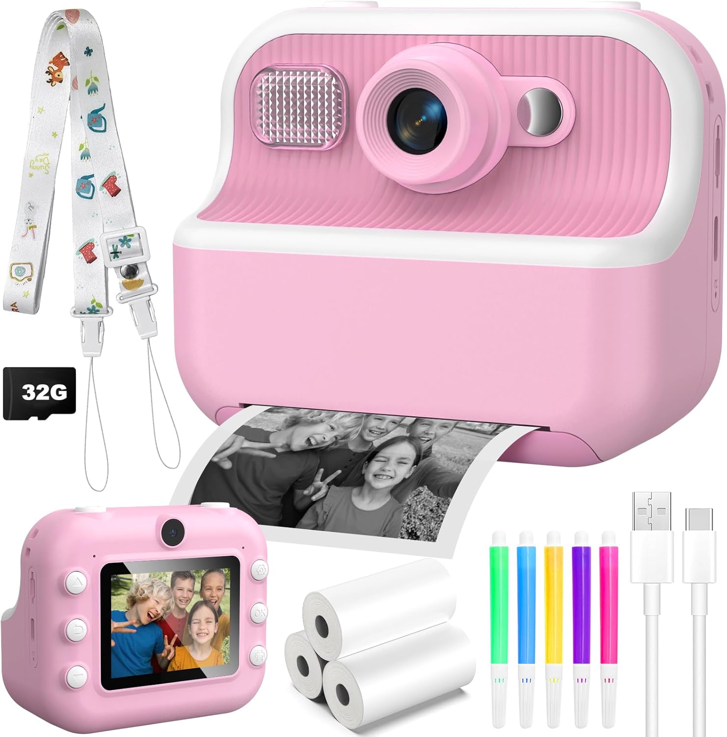 Jueion Instant Print Camera - Perfect Gift for Girls 8-12 - Pink