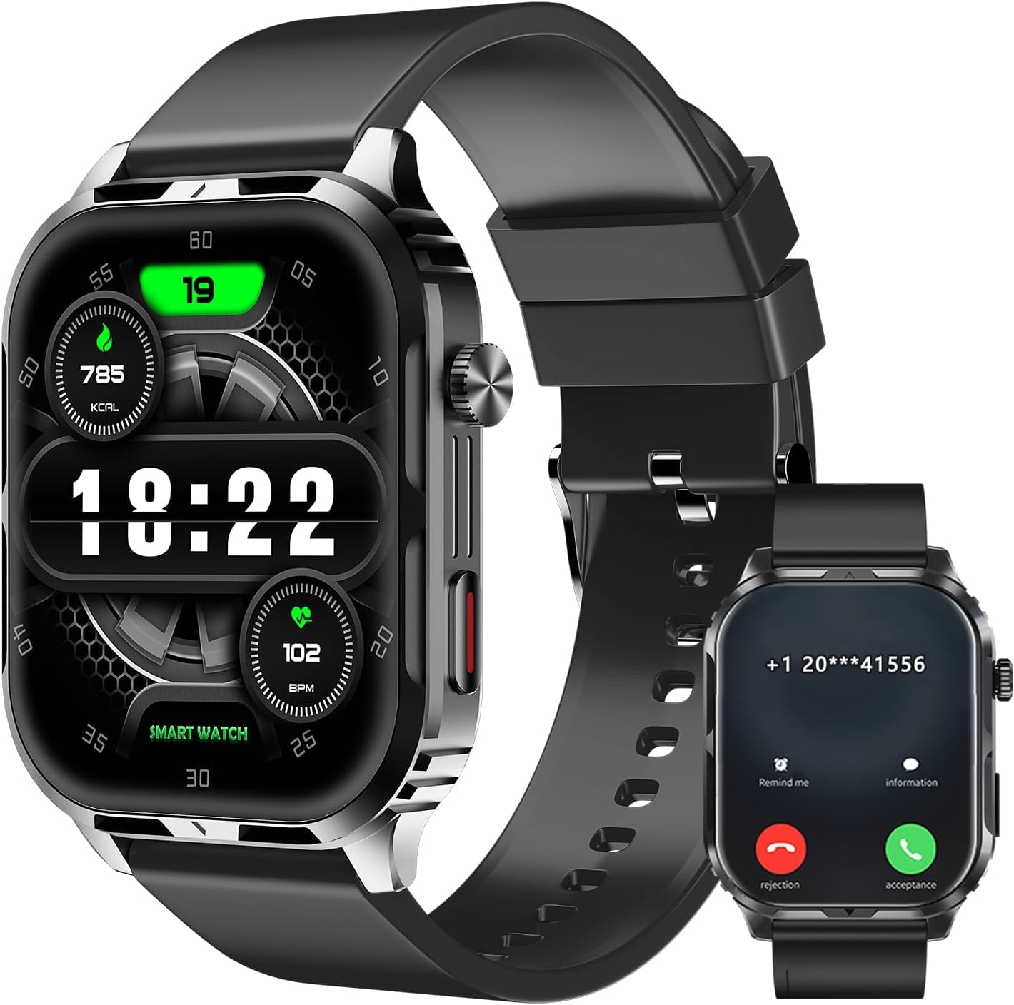 HD Screen Military Smart Watch, Call & Text, Heart Rate Monitor - LEDXBNSS