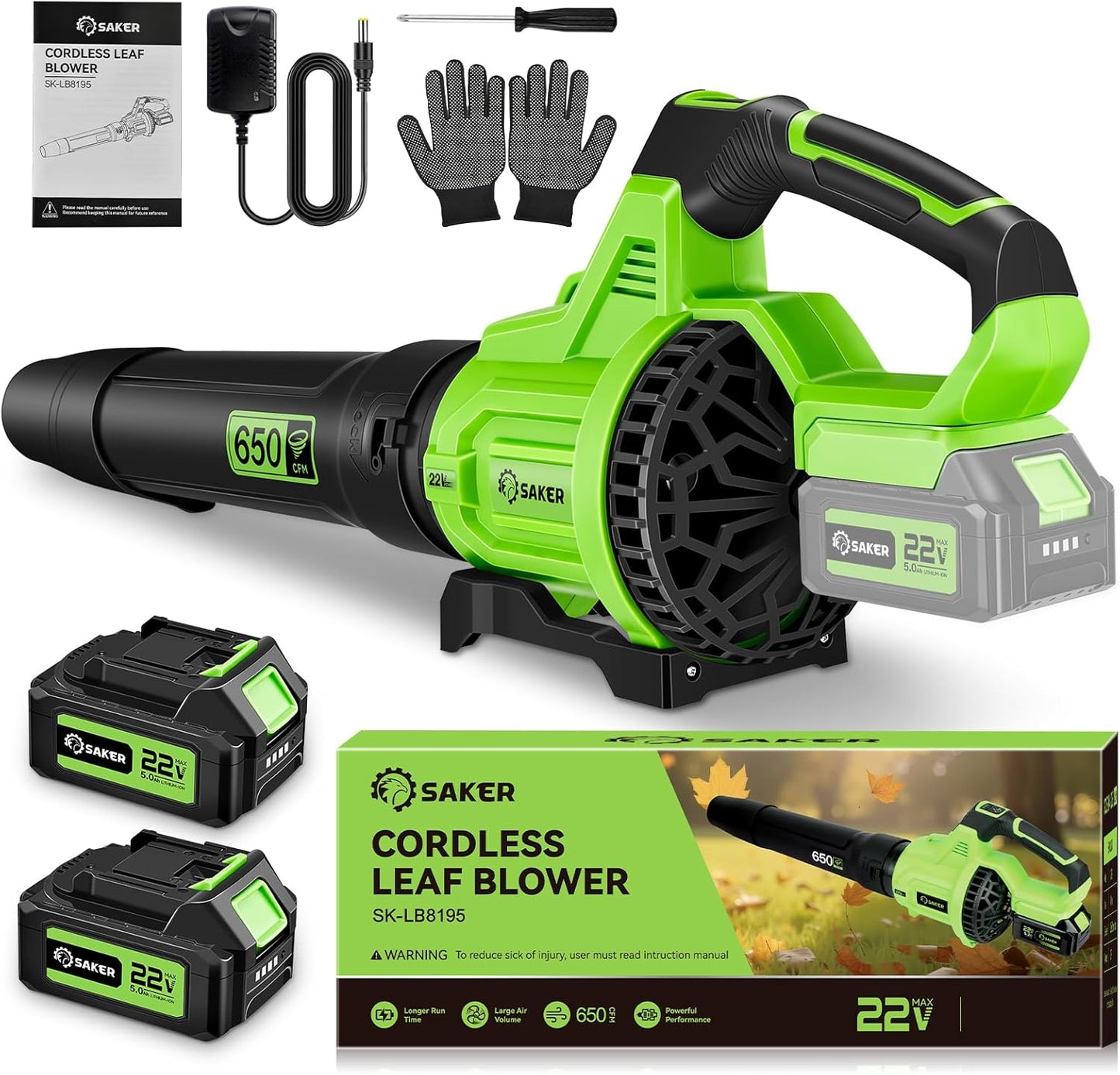 Saker Cordless Leaf Blower 650CFM for Lawn Care and Cleaning