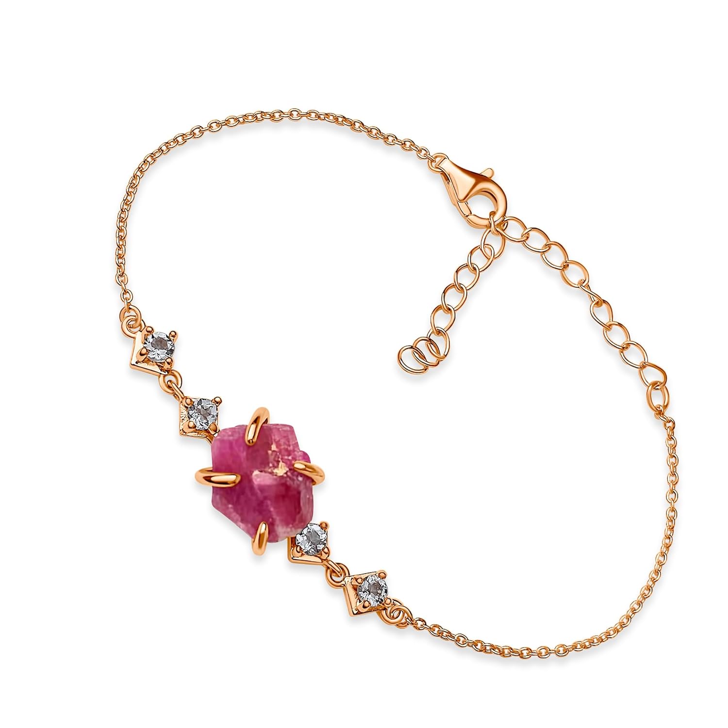 Raw Pink Tourmaline Crystal Chain Bracelet for Birthstone Gifts