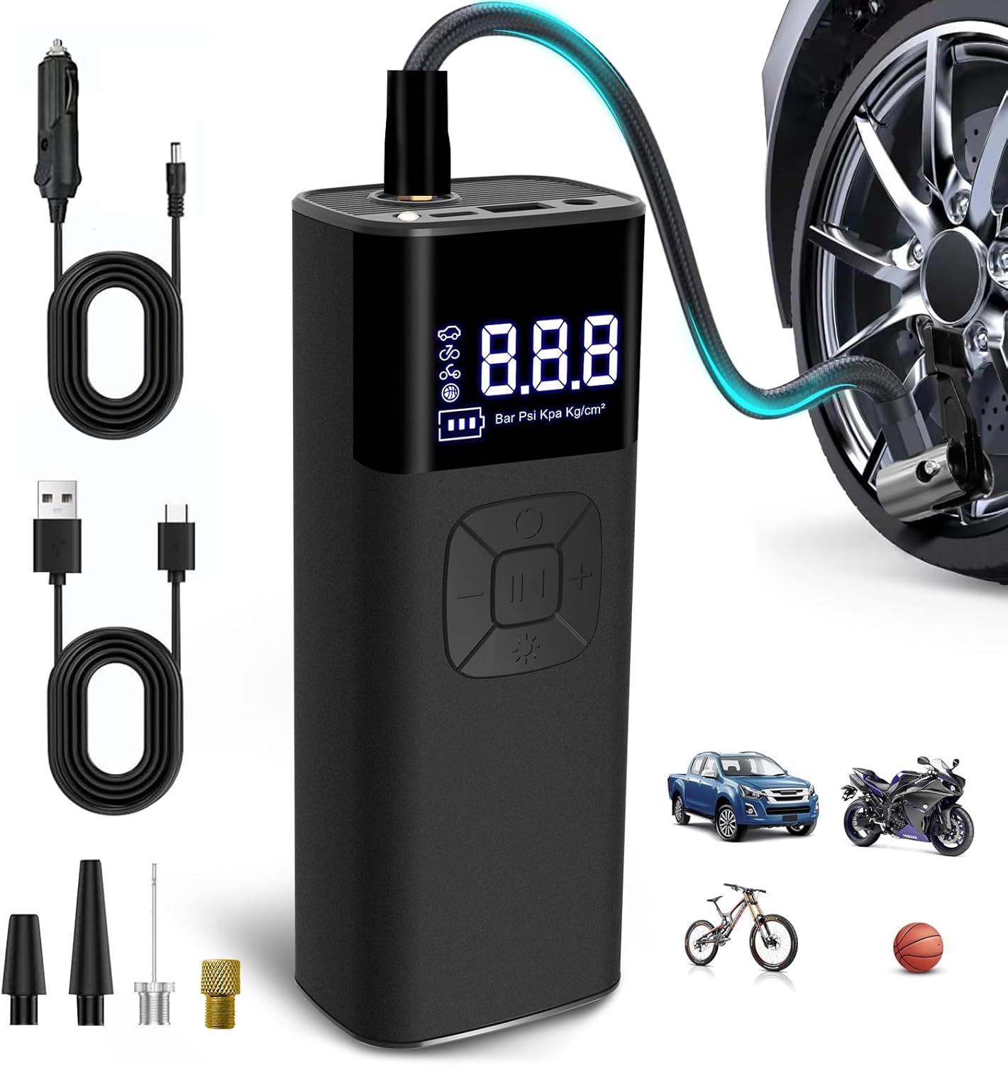 Fast Inflation 150PSI Portable Tire Pump - 4X Speed