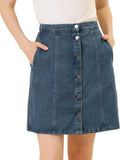 Allegra K Women's Denim Skirt A-Line Button Front - Casual Knee Length