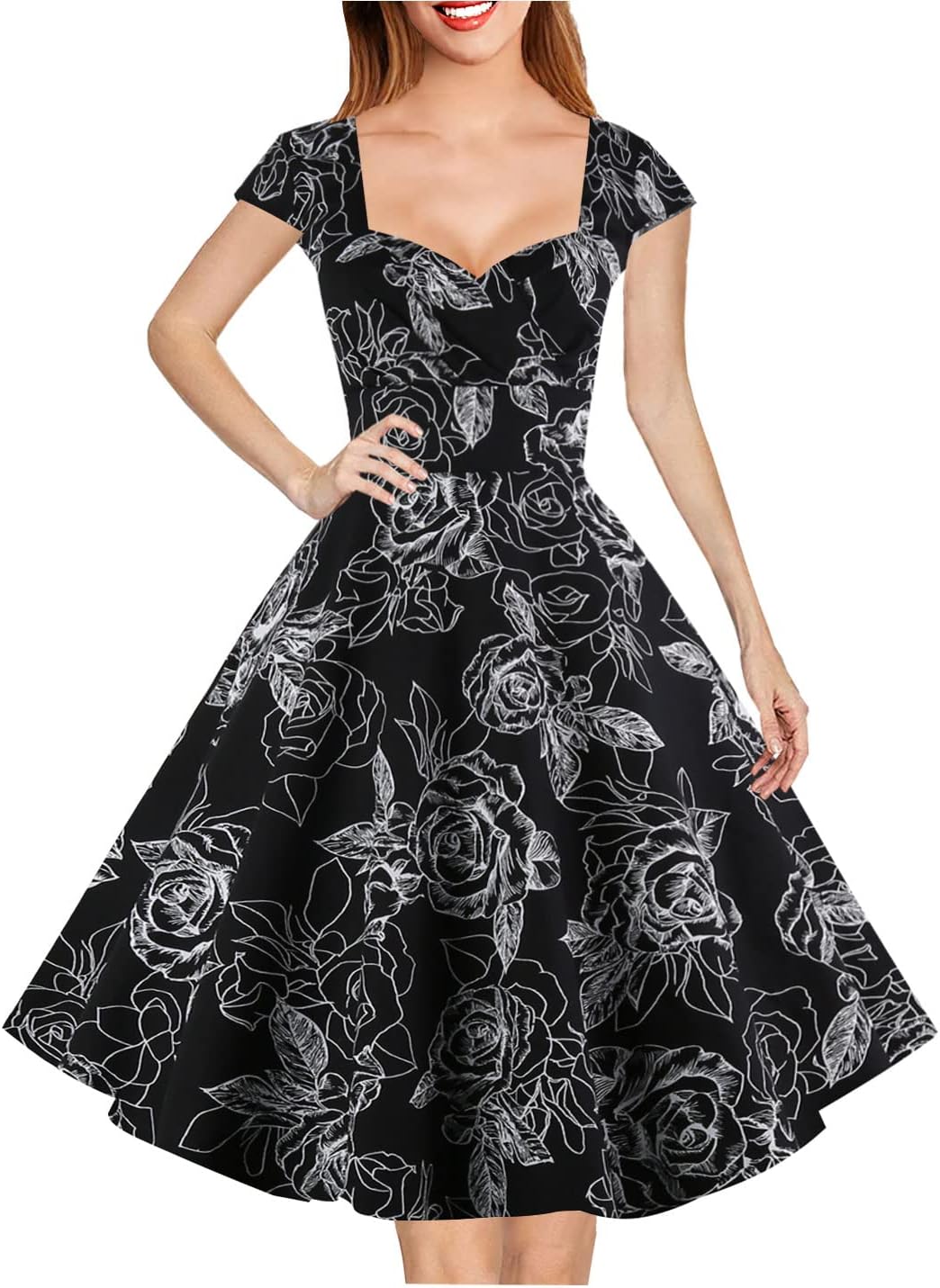 Hanpceirs Women's Cap Sleeve 1950s Retro Vintage Cocktail Dress