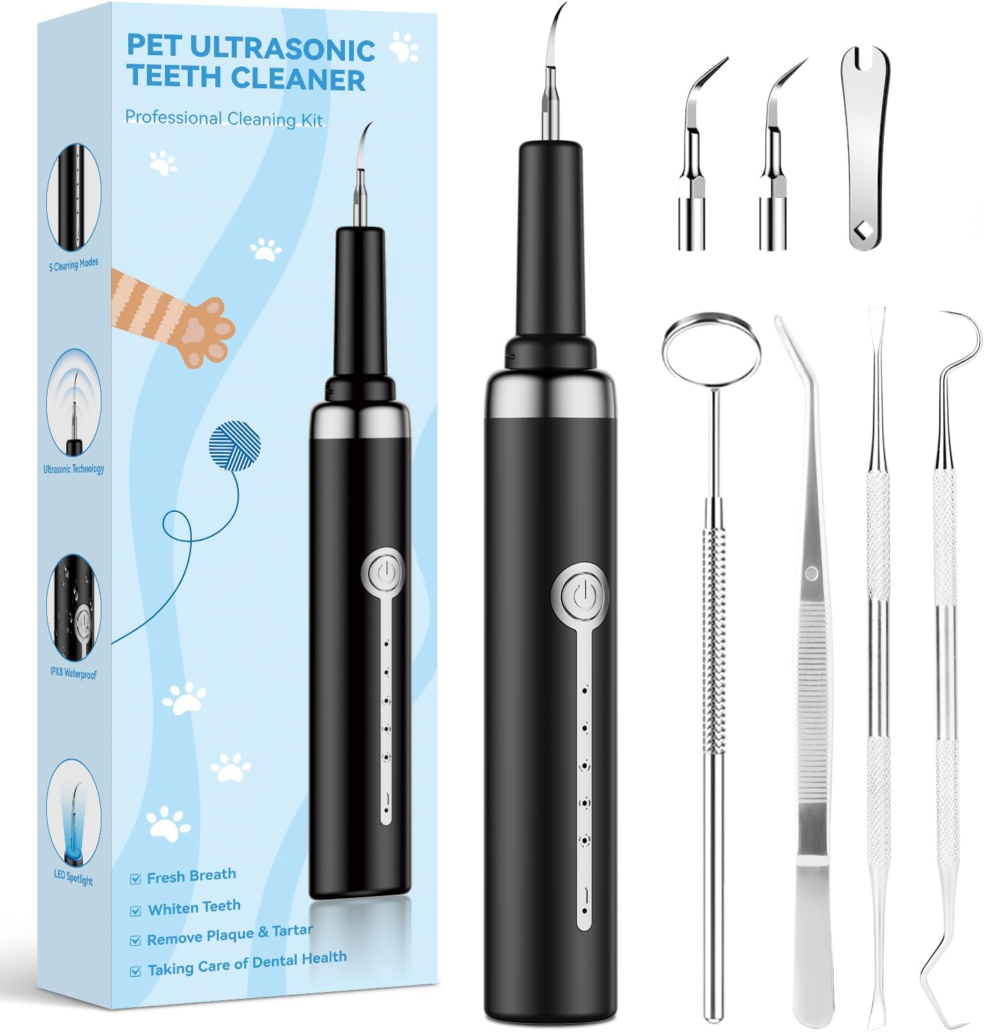 Dog Plaque Tartar Remover for Teeth with 5 Modes for Pets