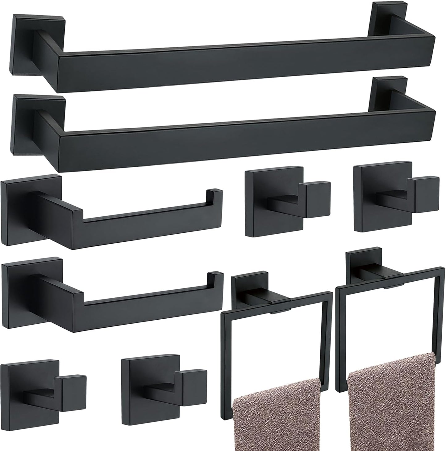 10 Pieces Bathroom Hardware Accessories Set Black for Modern Design