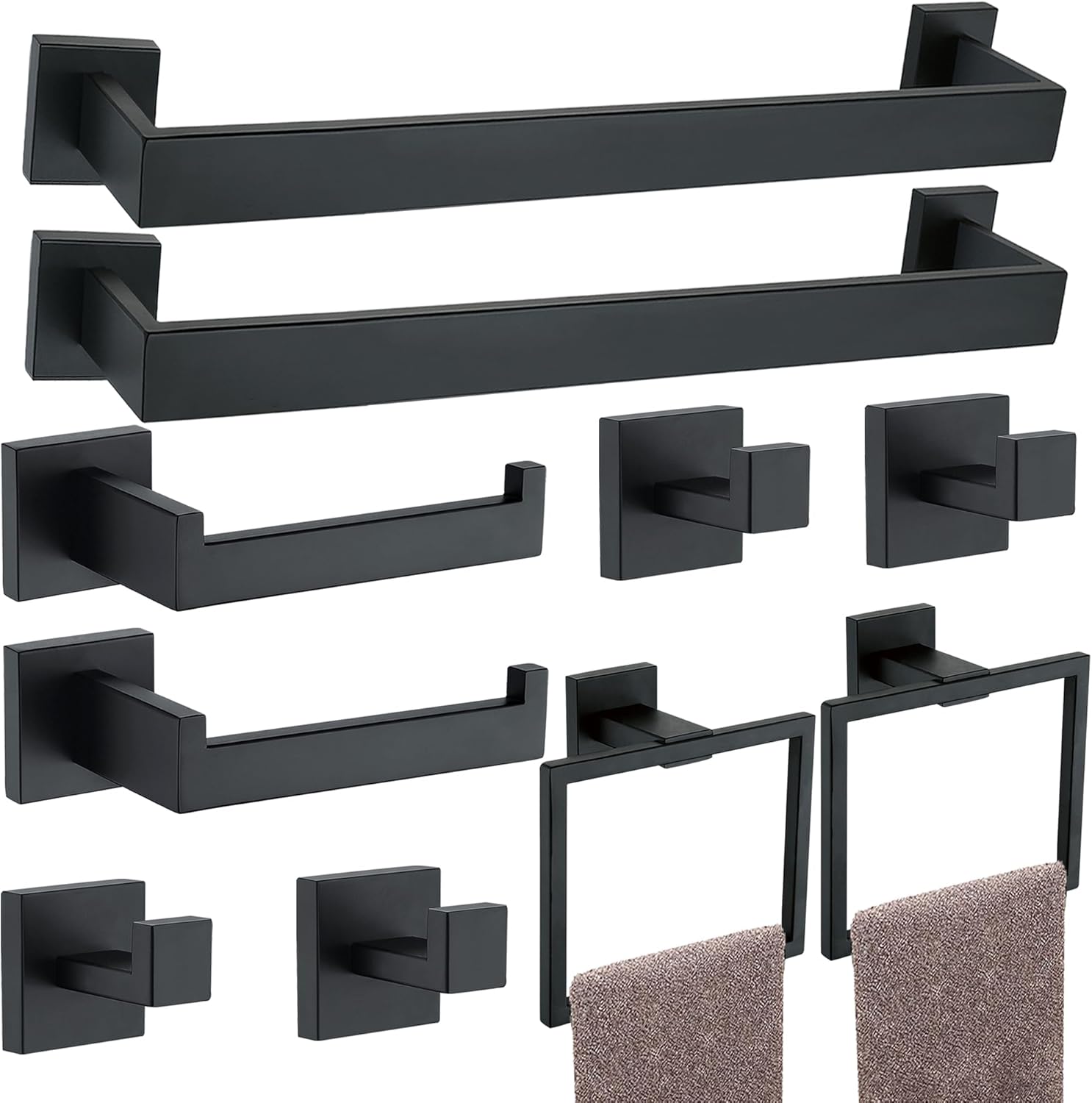 10 Pieces Bathroom Hardware Accessories Set Black for Modern Design
