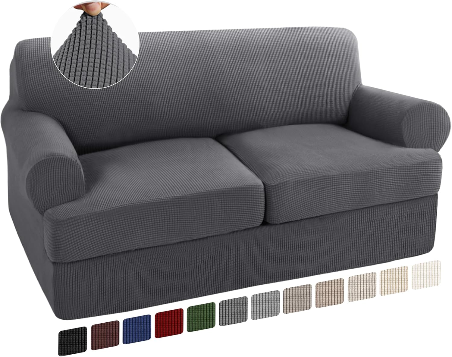 Turquoize 3 Piece T Cushion Loveseat Slipcovers for 2 Cushion Couch