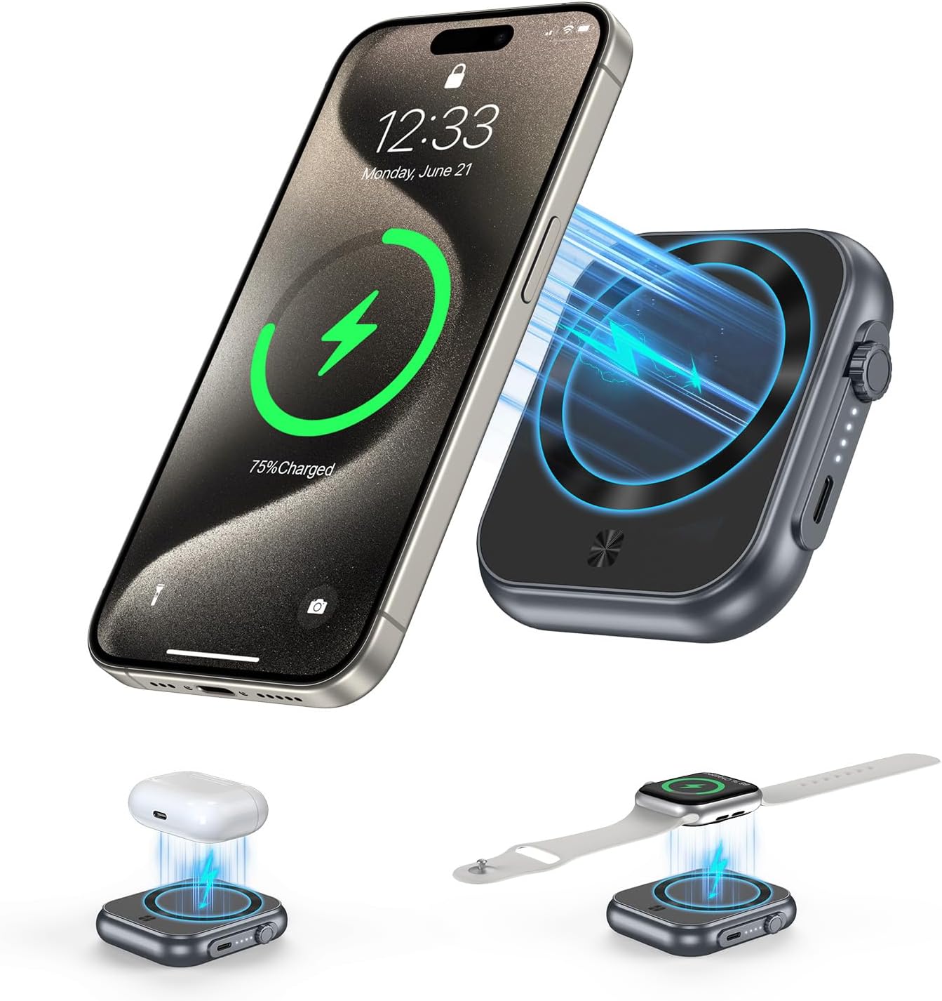 Smallest 3-in-1 Magnetic Power Bank: 22.5W Fast Charge for iPhone & Apple Watch