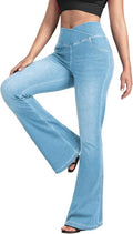 BlueRose Flare Jean Leggings for Women - Crossover High Waist Fit Slim