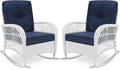 Patio Wicker Rattan Rocker Chair with Cushions - Comfortable Outdoor
