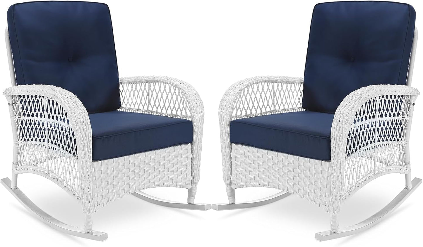 VIVIJASON 2 Piece Patio Wicker Rattan Rocker Chair Set