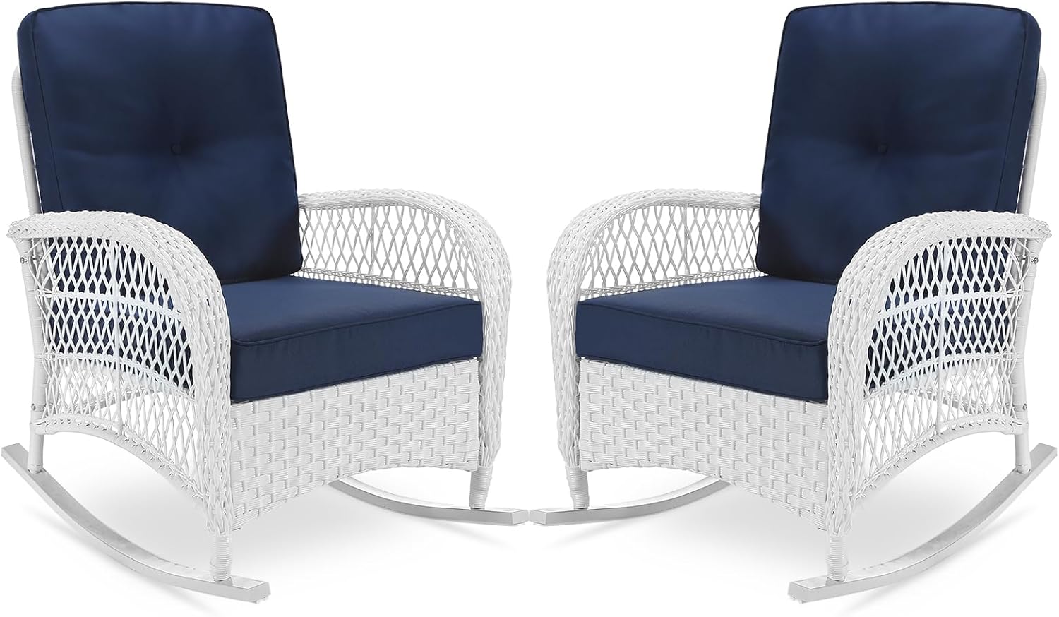 VIVIJASON 2 Piece Patio Wicker Rattan Rocker Chair Set