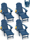 Adirondack Chairs with Ottoman Set of 4 - Folding HDPE Outdoor Chairs