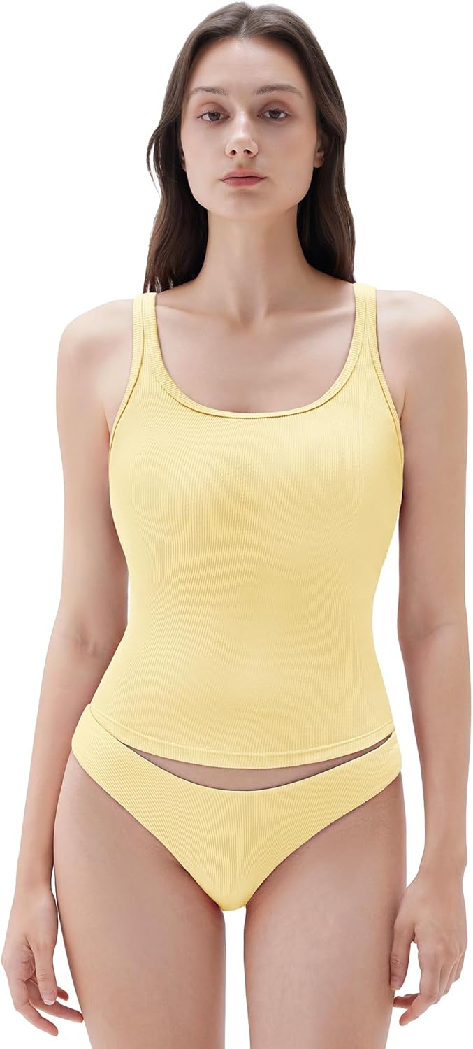 SUUKSESS Women Padded Cotton Ribbed Long Tank Tops for Summer