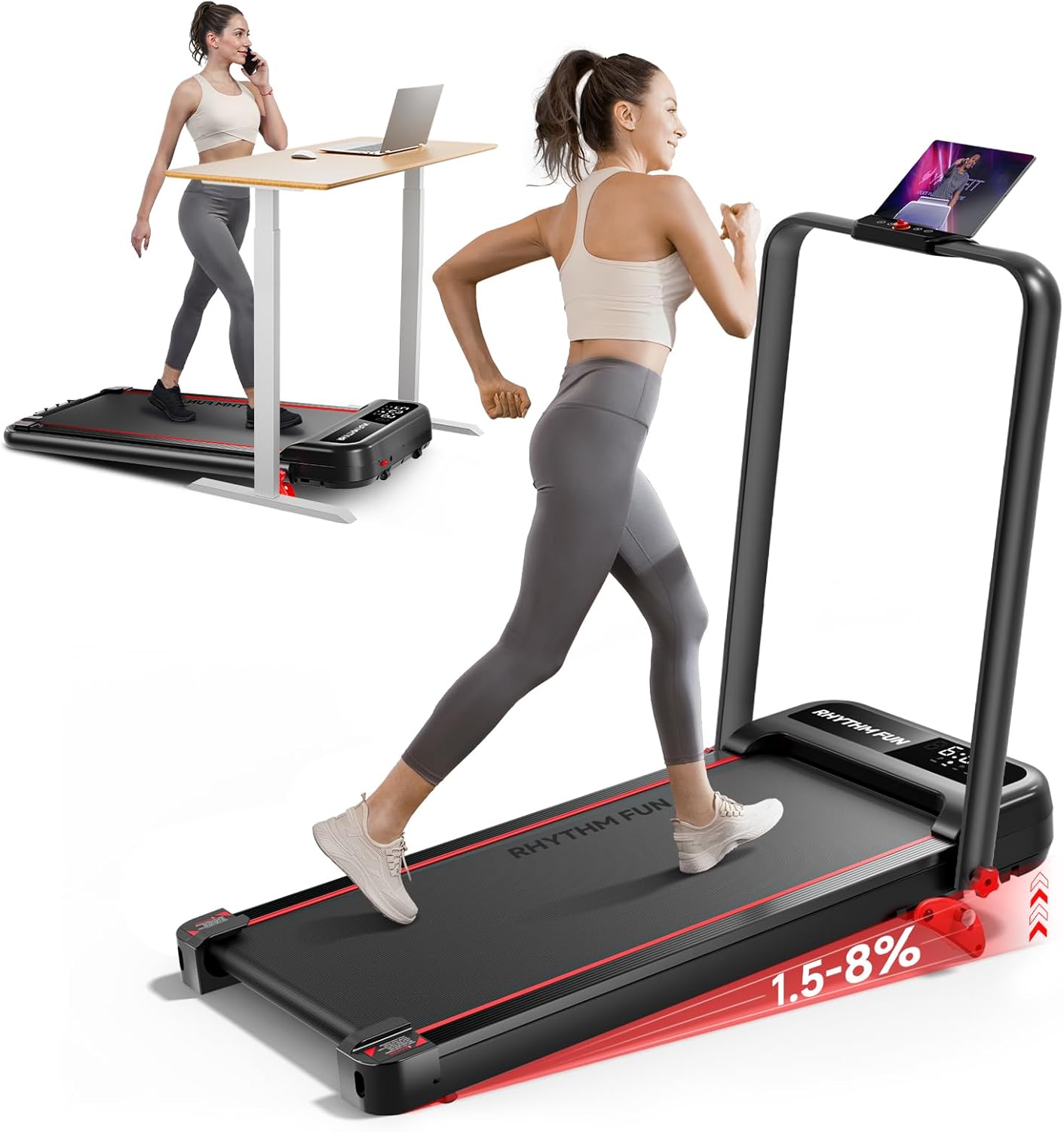 RHYTHM FUN Treadmill with Incline for Home and Office Use